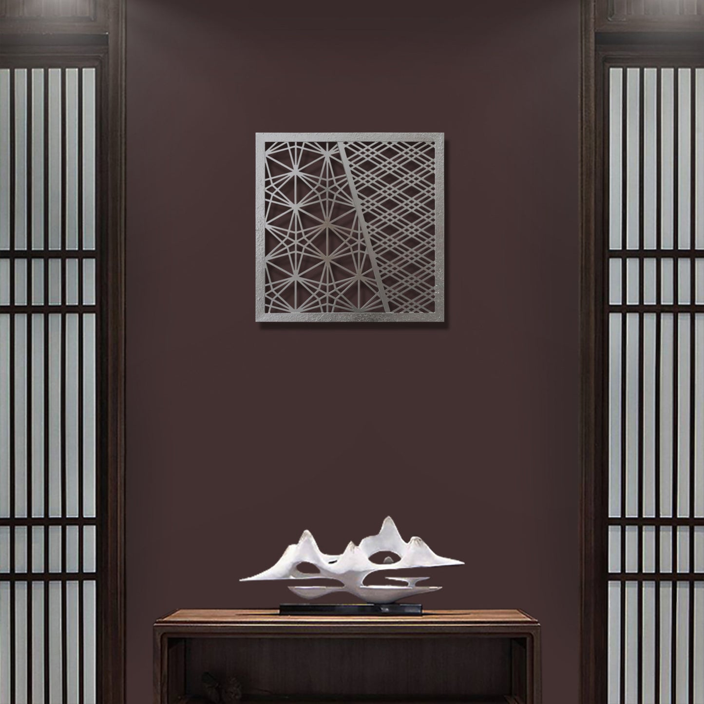 K002 アイアン製組子デザインの壁飾り。立体感のある高級仕上げが和空間を格上げするアイアンアート【SAKURADA】