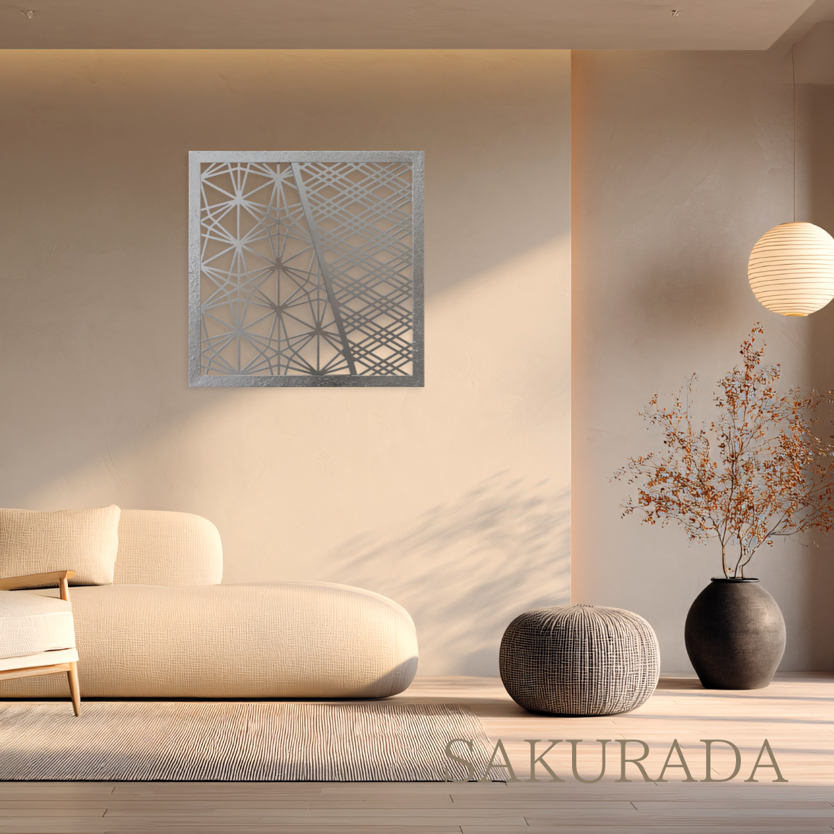 K002 アイアン製組子デザインの壁飾り。立体感のある高級仕上げが和空間を格上げするアイアンアート【SAKURADA】