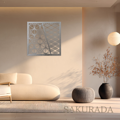 K002 アイアン製組子デザインの壁飾り。立体感のある高級仕上げが和空間を格上げするアイアンアート【SAKURADA】