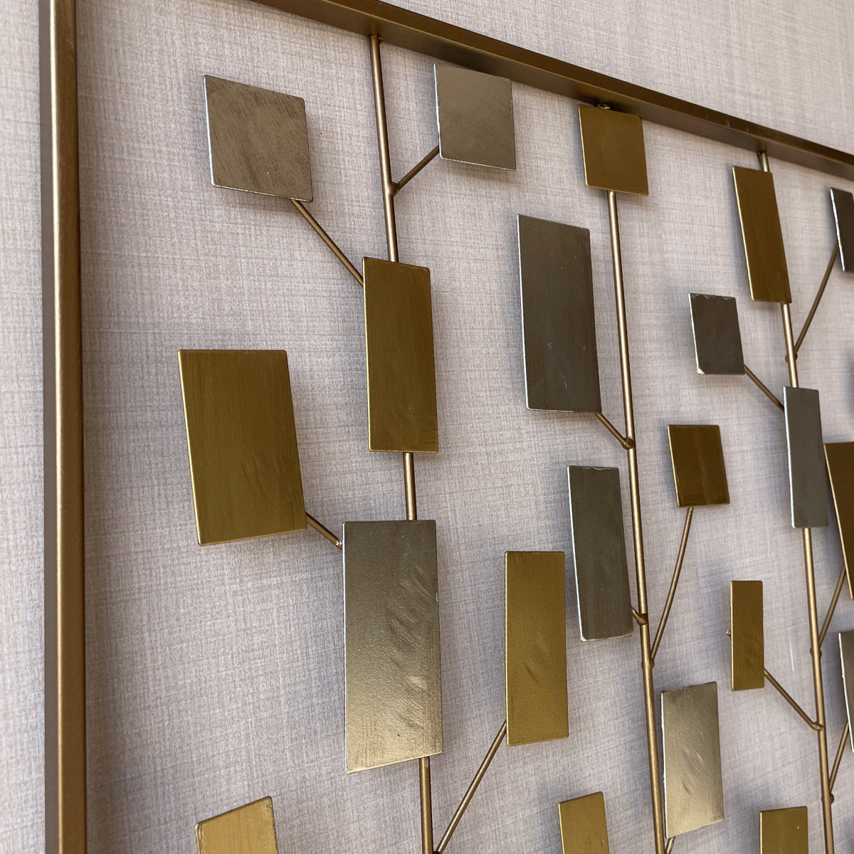 S006P｜アイアン壁飾り ゴールド×シルバーのモダンデザイン｜ウォールアート〖SAKURADA〗