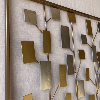 S006P｜アイアン壁飾り ゴールド×シルバーのモダンデザイン｜ウォールアート〖SAKURADA〗