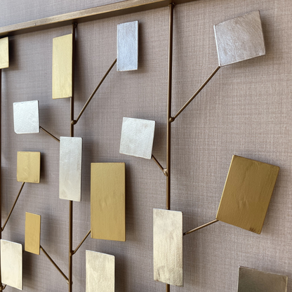 S006P｜アイアン壁飾り ゴールド×シルバーのモダンデザイン｜ウォールアート〖SAKURADA〗