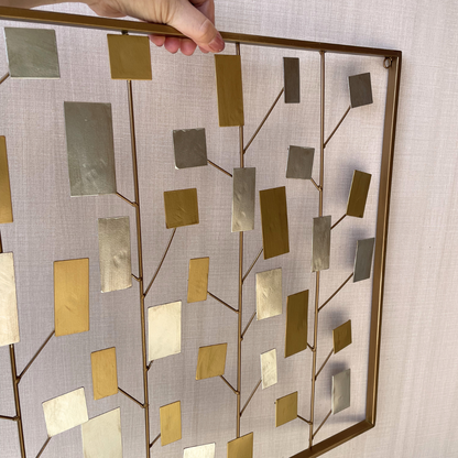 S006P｜アイアン壁飾り ゴールド×シルバーのモダンデザイン｜ウォールアート〖SAKURADA〗