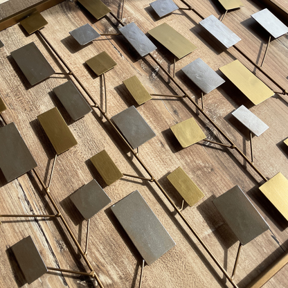 S006P｜アイアン壁飾り ゴールド×シルバーのモダンデザイン｜ウォールアート〖SAKURADA〗