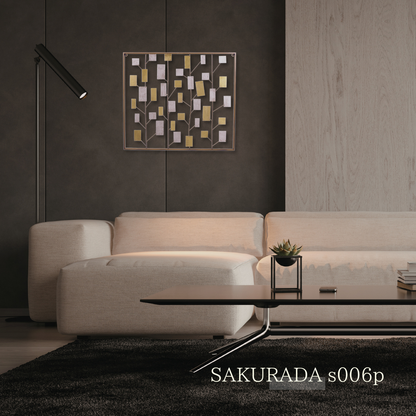 S006P｜アイアン壁飾り ゴールド×シルバーのモダンデザイン｜ウォールアート〖SAKURADA〗