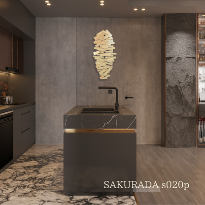 S020P｜ゴールドが映えるモダン壁飾り｜個性的なデザインで空間を彩るウォールアート〖SAKURADA〗