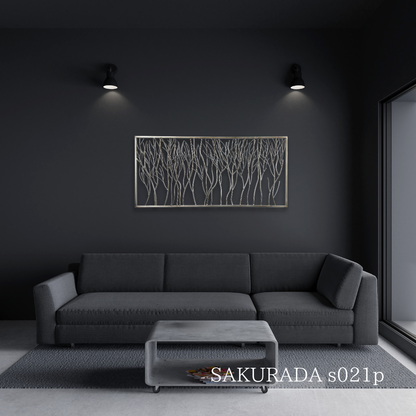 S021P｜シルバーが映えるモダン壁飾り｜洗練された空間を演出するアイアンウォールアート〖SAKURADA〗