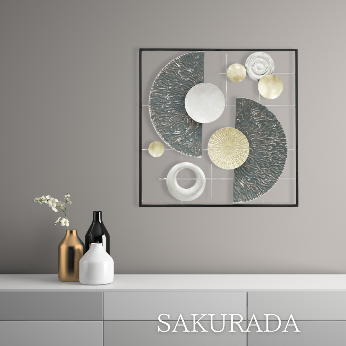 S143｜アイアン壁飾り モダンスクエア50cm｜スタイリッシュで飾りやすい一枚【SAKURADA】