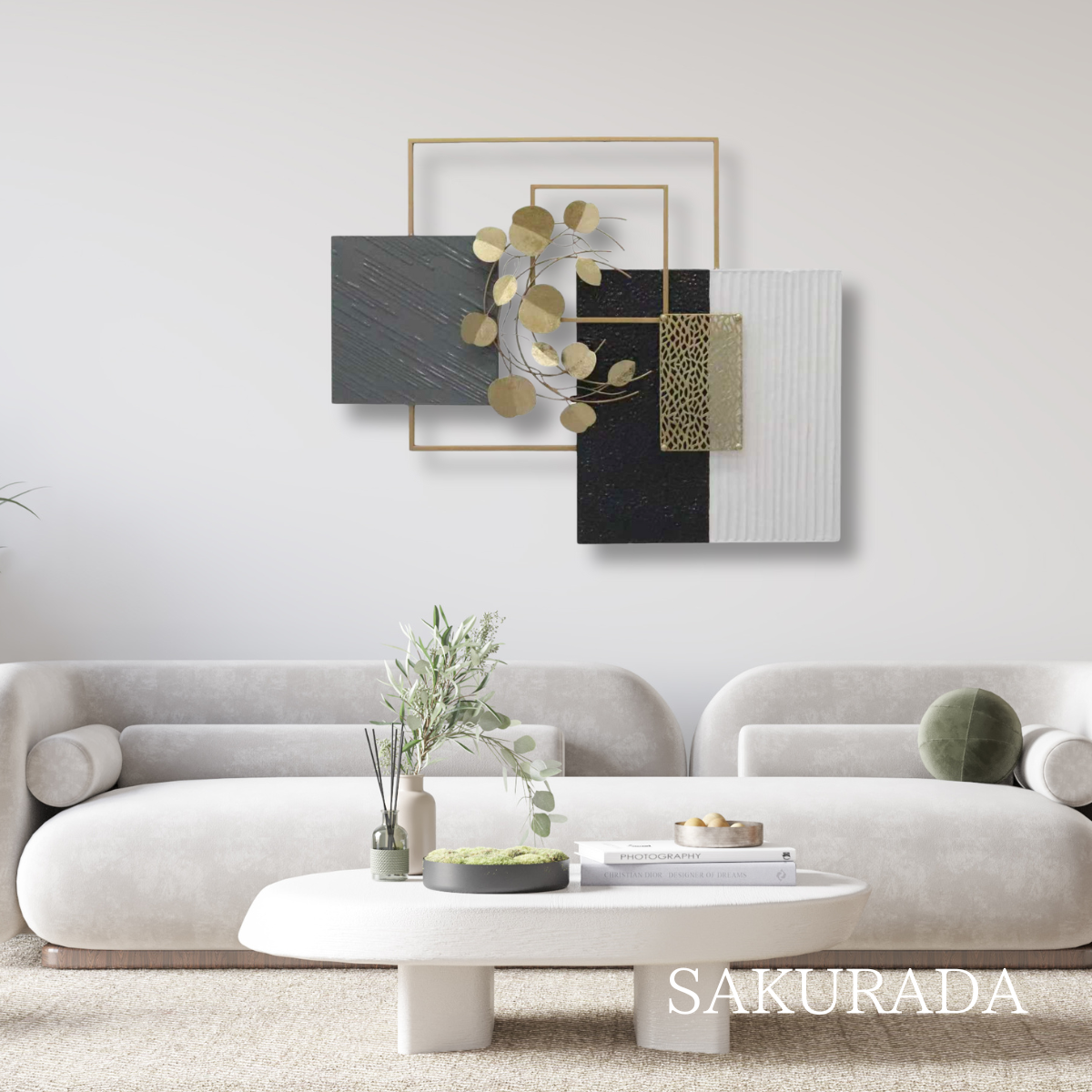 S155｜アイアン壁飾り ゴールド×ブラック×ホワイト｜咲羅多の代表作・最も選ばれている一枚