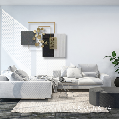 S155｜アイアン壁飾り ゴールド×ブラック×ホワイト｜咲羅多の代表作・最も選ばれている一枚