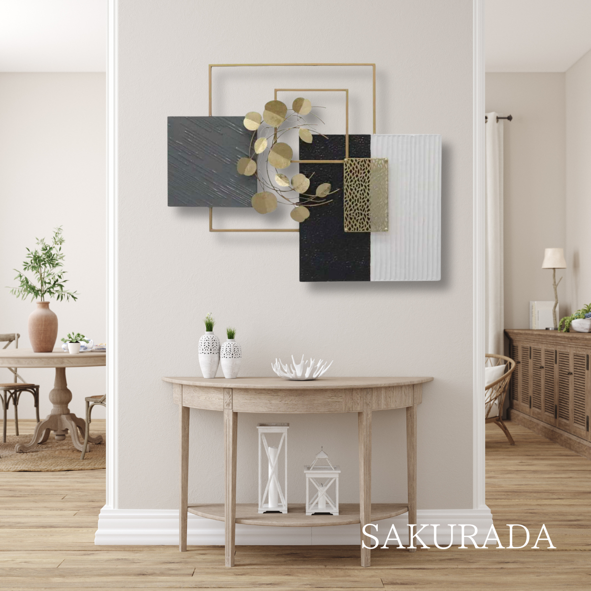 S155｜アイアン壁飾り ゴールド×ブラック×ホワイト｜咲羅多の代表作・最も選ばれている一枚