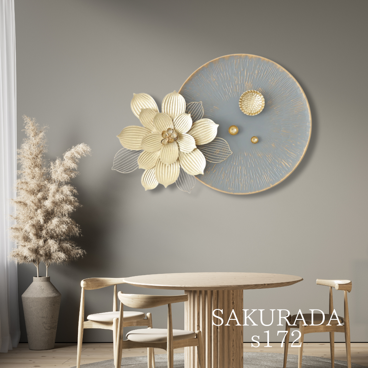 玄関やリビングに飾れるゴールドフラワーの和モダン壁飾り S172