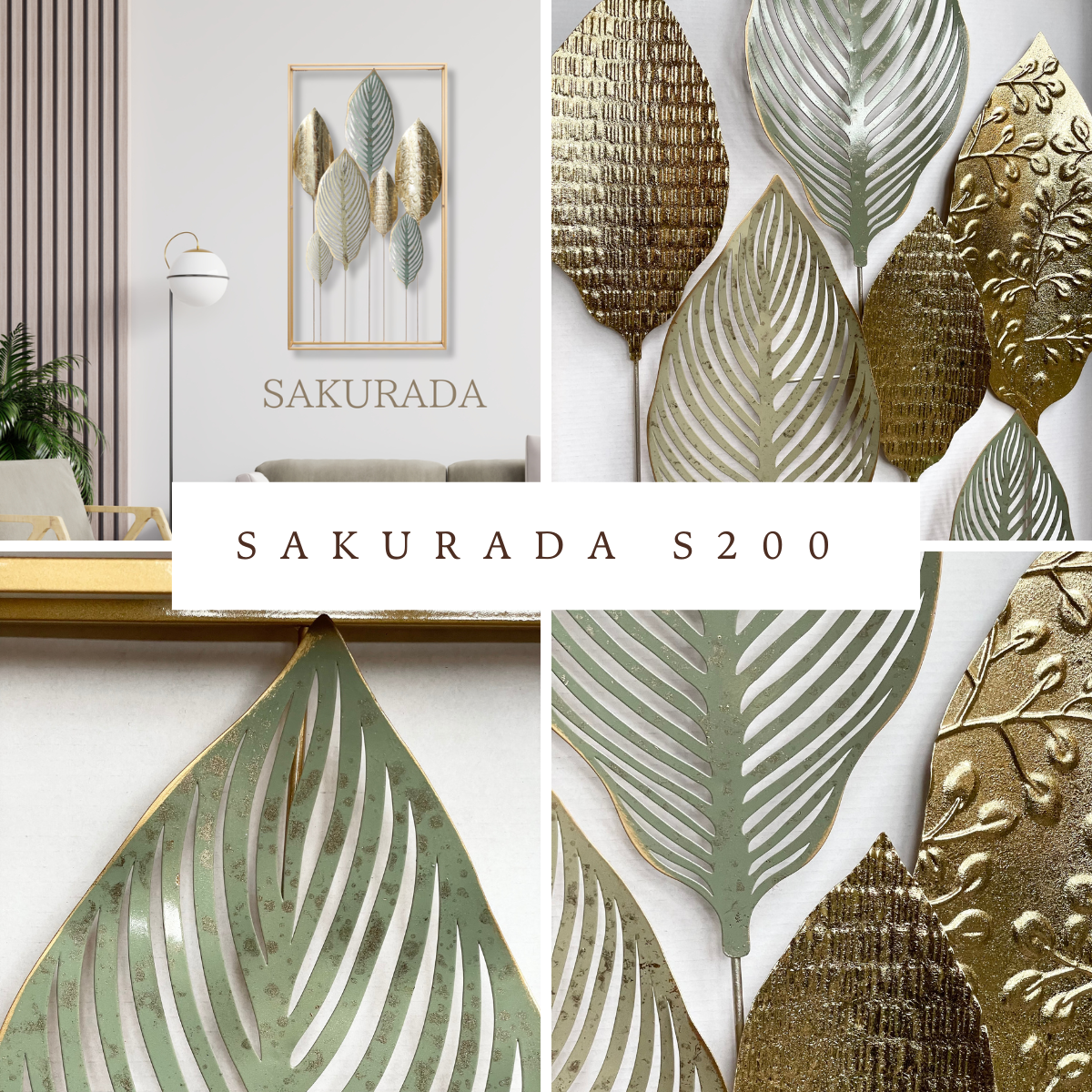 S200 アイアン壁飾り　ゴールドリーフの立体デザイン