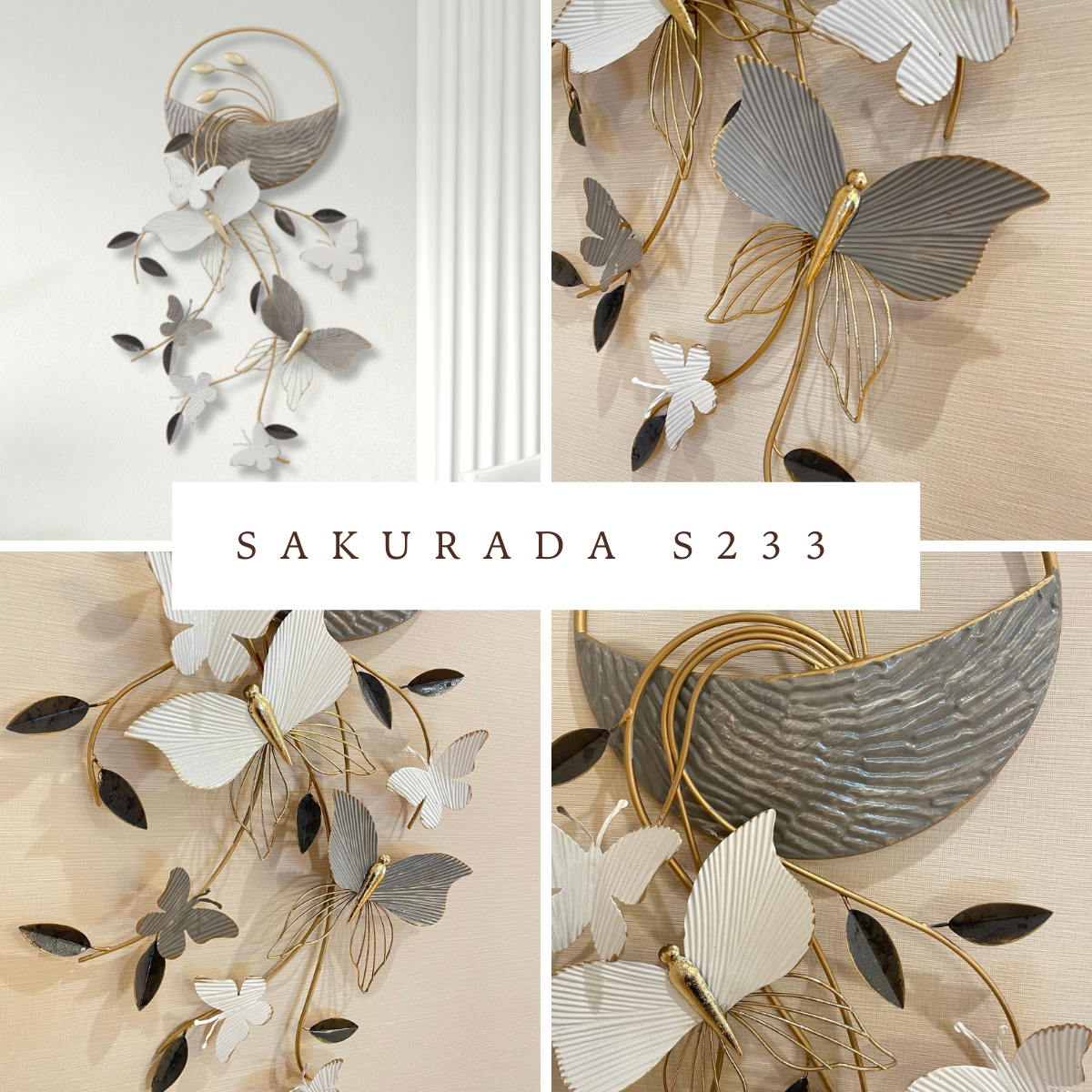 白とグレー、ゴールドで軽やかに仕上げた壁飾り S233