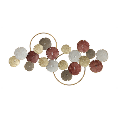 S245 赤・ゴールド・ホワイトの丸が重なる和モダンアイアン壁飾り｜華やかな和空間をつくる人気デザイン【SAKURADA】