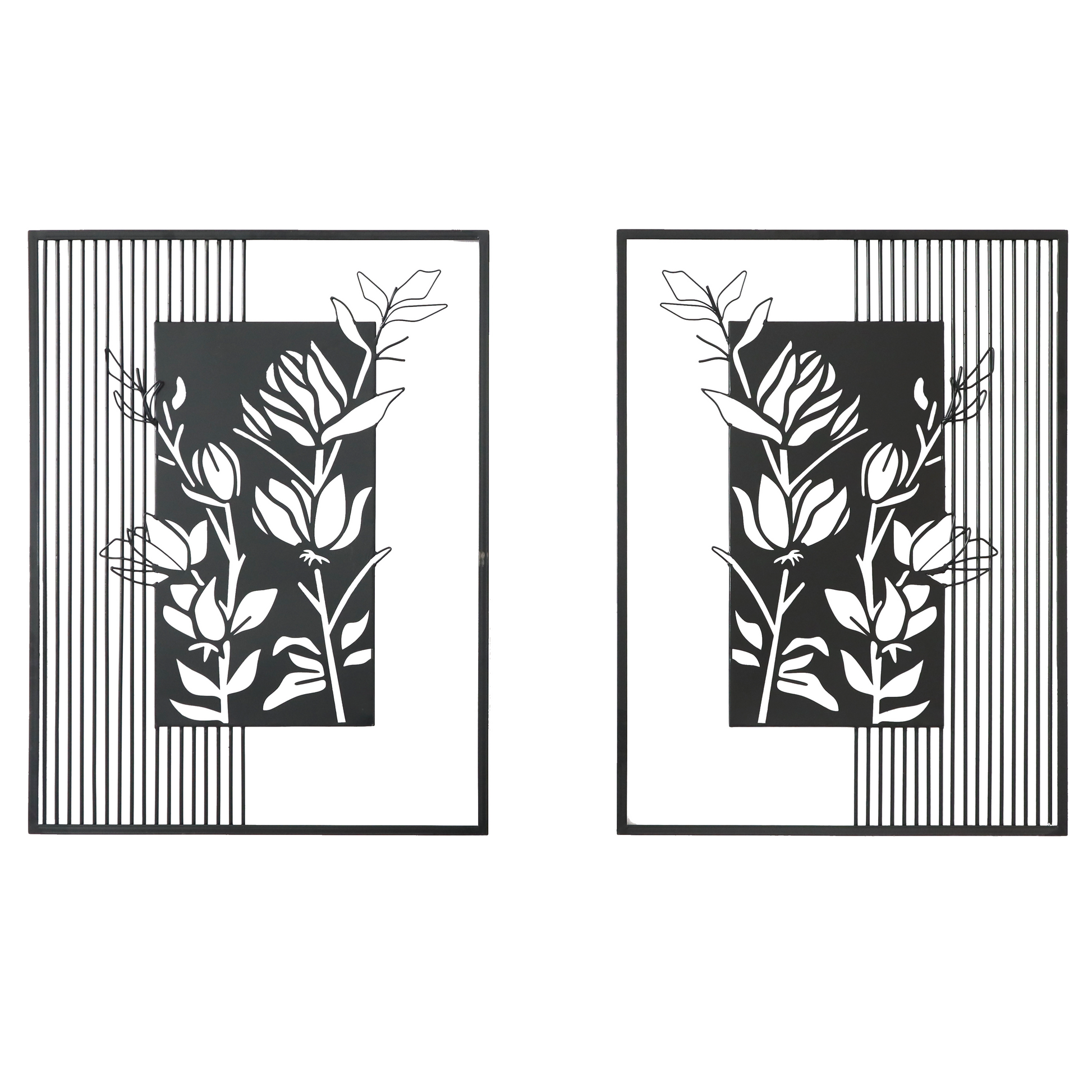 S248 高品質ブラックアイアンで描かれたエレガントフラワー壁飾り｜大人の空間を彩る上質デザイン【SAKURADA】