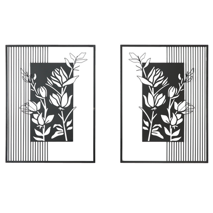 S248 高品質ブラックアイアンで描かれたエレガントフラワー壁飾り｜大人の空間を彩る上質デザイン【SAKURADA】