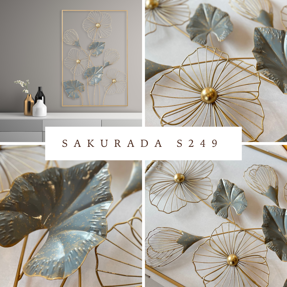 S249 ゴールドワイヤーの花と淡いグリーンの葉の繊細なアイアン装飾｜女子受け抜群の柔らかなデザイン