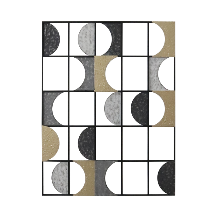 S256 障子モチーフの和モダンアイアン壁飾り｜ゴールドとシルバーの手塗りが高級感を演出する大きめデザイン【SAKURADA】