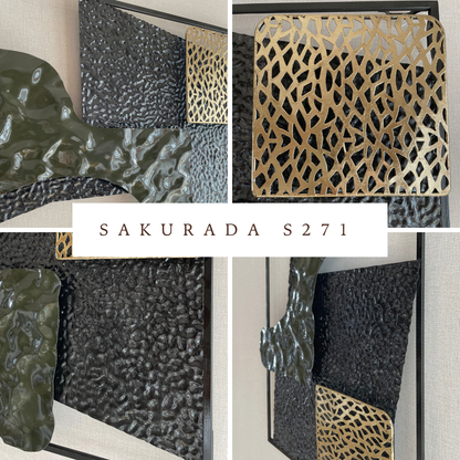 S271｜アイアン壁飾り・深緑×黒×金が映える超個性派モダンアート【SAKURADA】