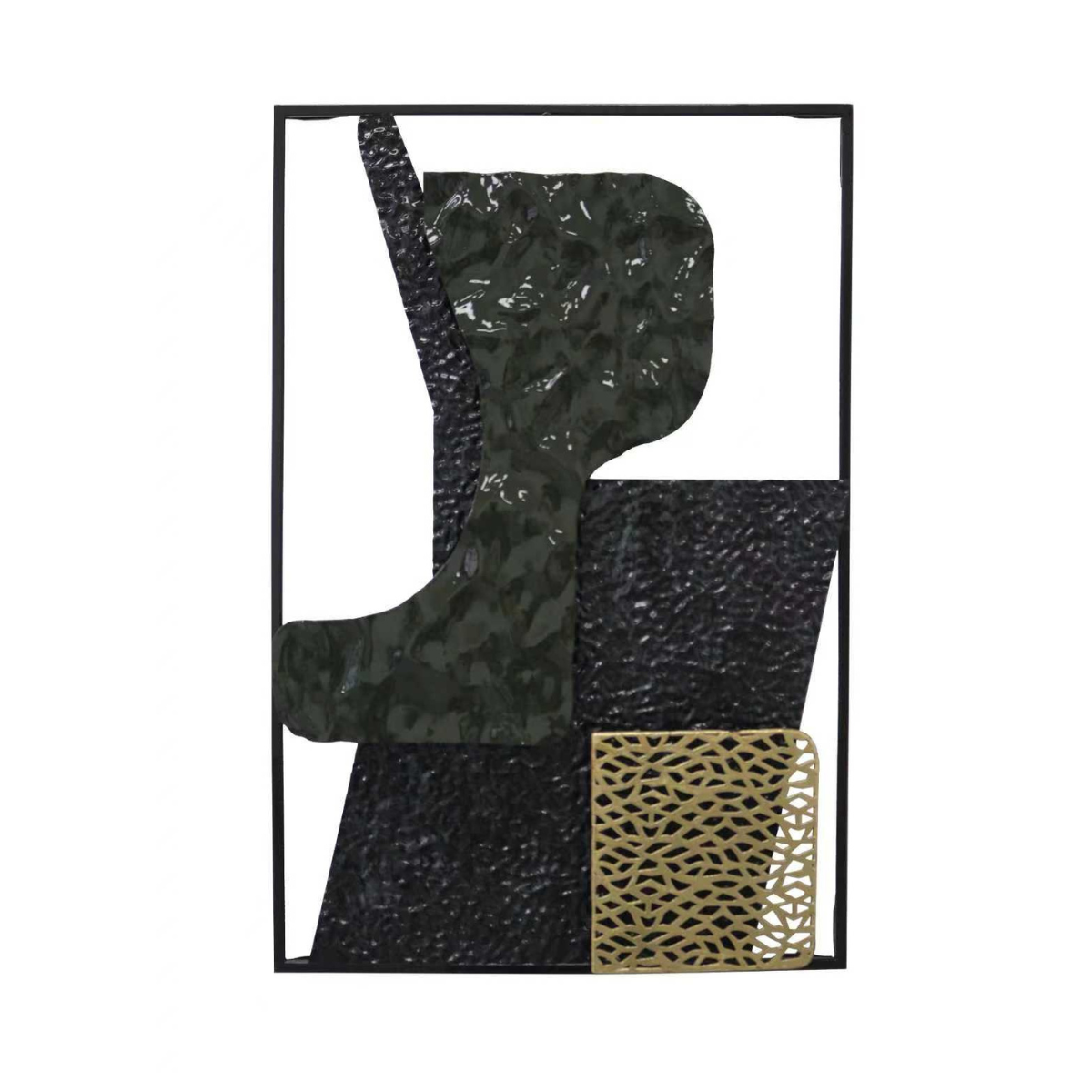 S271｜アイアン壁飾り・深緑×黒×金が映える超個性派モダンアート【SAKURADA】