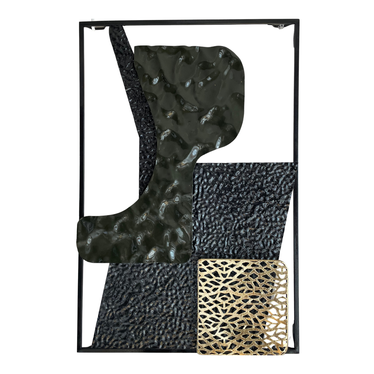 S271｜アイアン壁飾り・深緑×黒×金が映える超個性派モダンアート【SAKURADA】