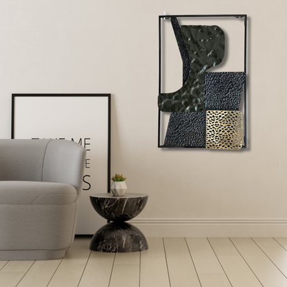 S271｜アイアン壁飾り・深緑×黒×金が映える超個性派モダンアート【SAKURADA】