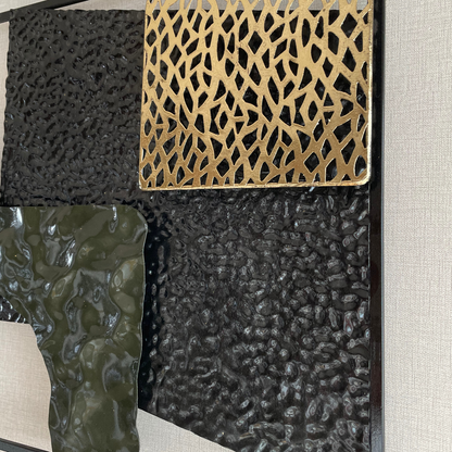 S271｜アイアン壁飾り・深緑×黒×金が映える超個性派モダンアート【SAKURADA】