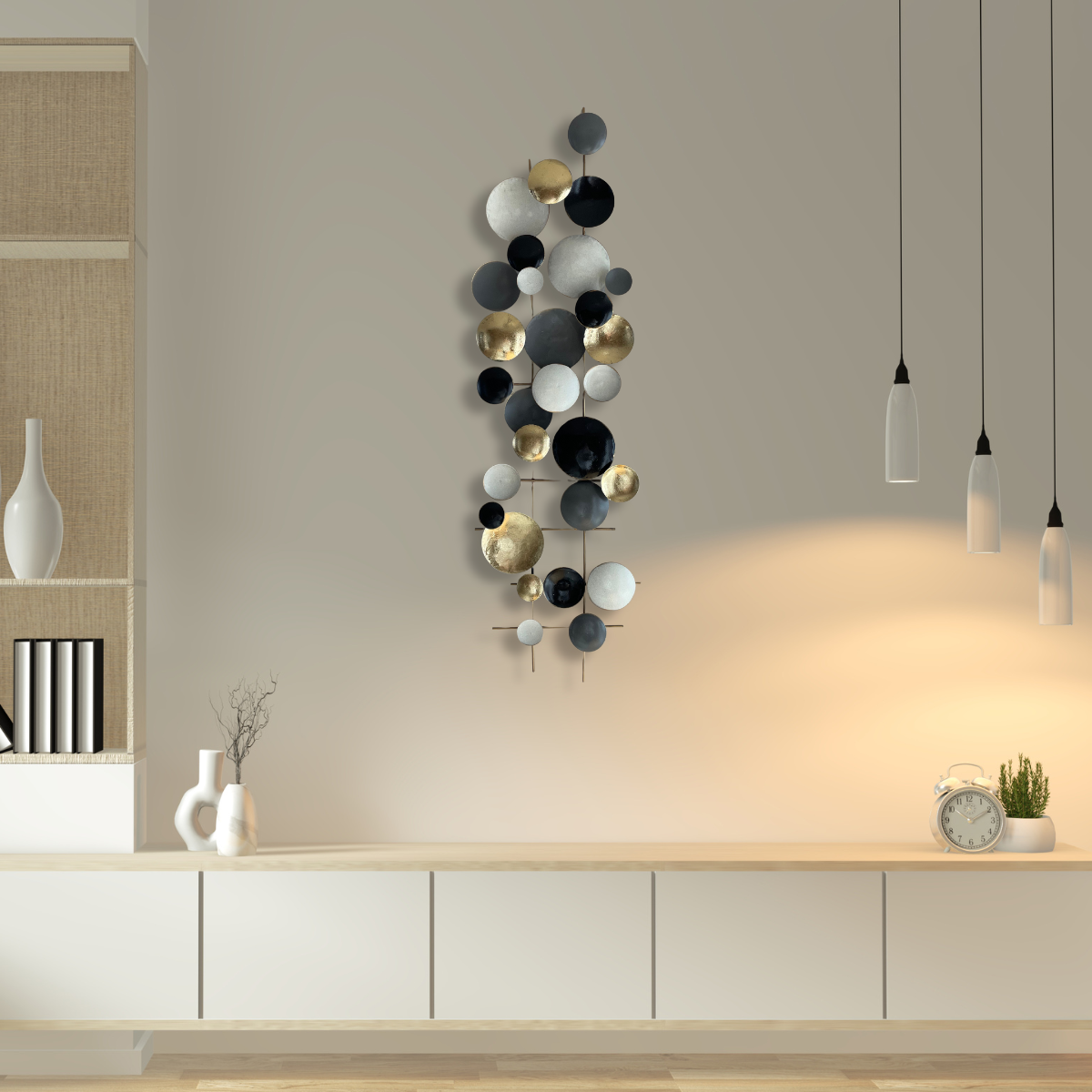 S272｜アイアン壁飾り・ブラック×ゴールド×グレーが映えるホテルライクモダンアート【SAKURADA】