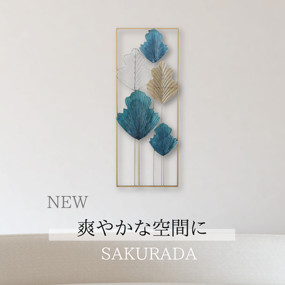 S276｜ブルー＆ゴールドリーフ｜グラデーションが素敵な壁飾り｜〖SAKURADA〗