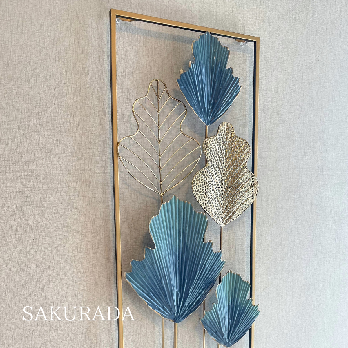 S276｜ブルー＆ゴールドリーフ｜グラデーションが素敵な壁飾り｜〖SAKURADA〗