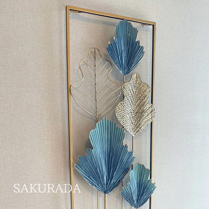 S276｜ブルー＆ゴールドリーフ｜グラデーションが素敵な壁飾り｜〖SAKURADA〗