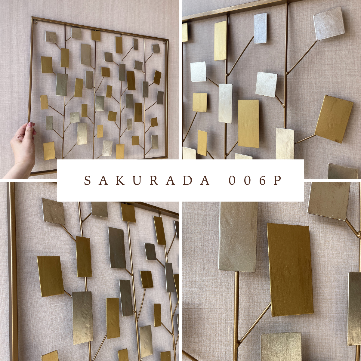 S006P｜アイアン壁飾り ゴールド×シルバーのモダンデザイン｜ウォールアート〖SAKURADA〗